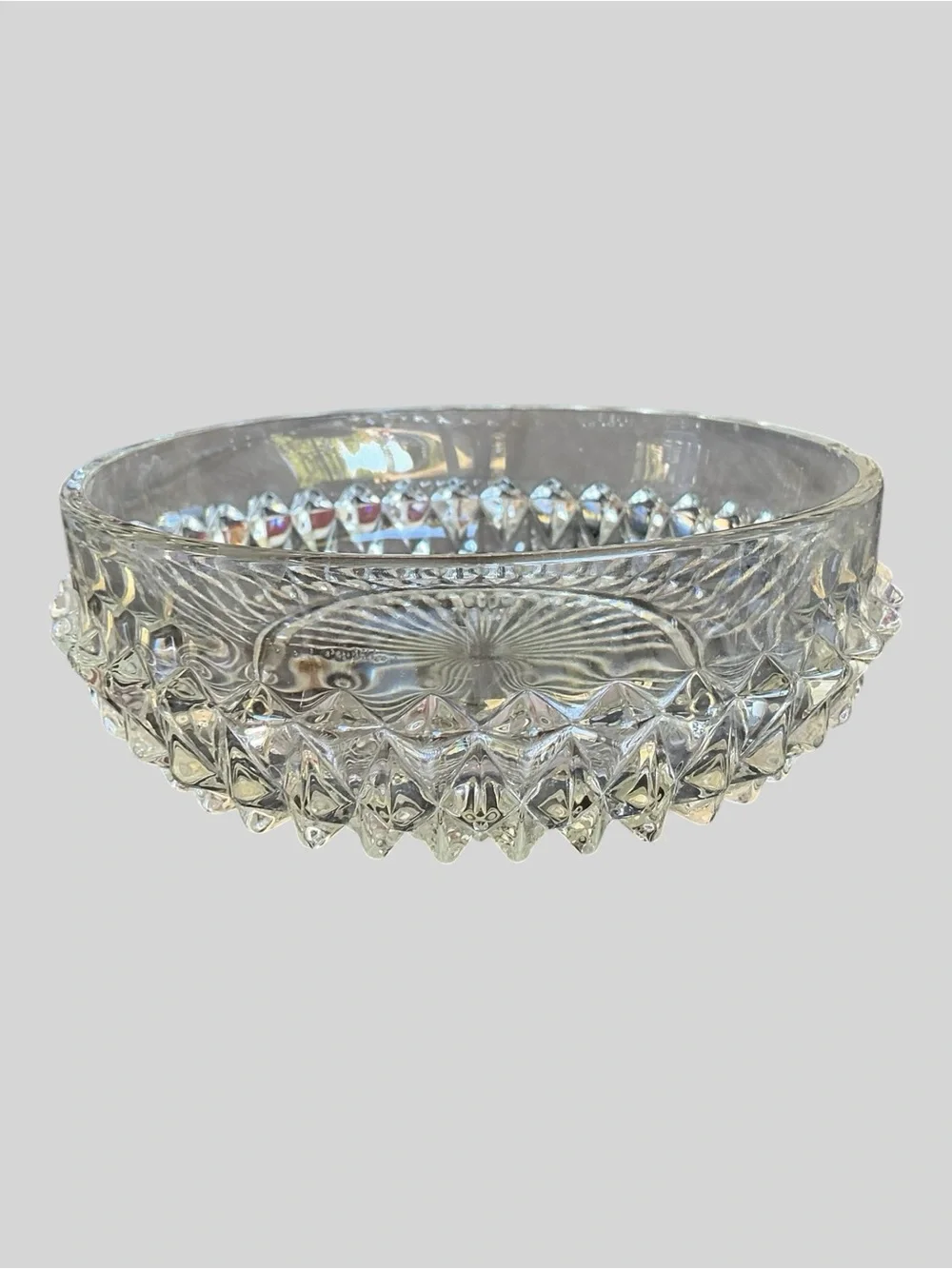 2 Vintage Clear Glass Bowls Indiana Glass Diamond Point Anchor Hocking Bubble